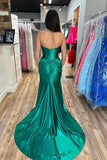 Pandora |Long Mermaid Black Prom Dress Satin Formal Dress Sweetheart - Emerald Green - US0 - PromDressClub