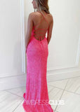 Lorraine |Long Hot Pink Prom Dresses Near Me With Sequins Mermaid Strapless Slit - Hot Pink - US0 - PromDressClub