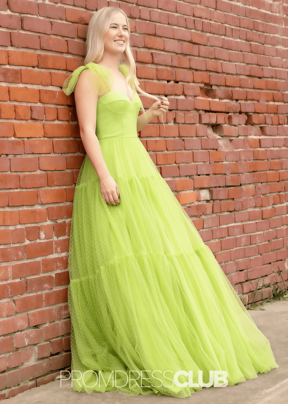 May | A Line Polk Dots Black Tulle Long Prom Dress Near Me - Green - PROMDRESS Club