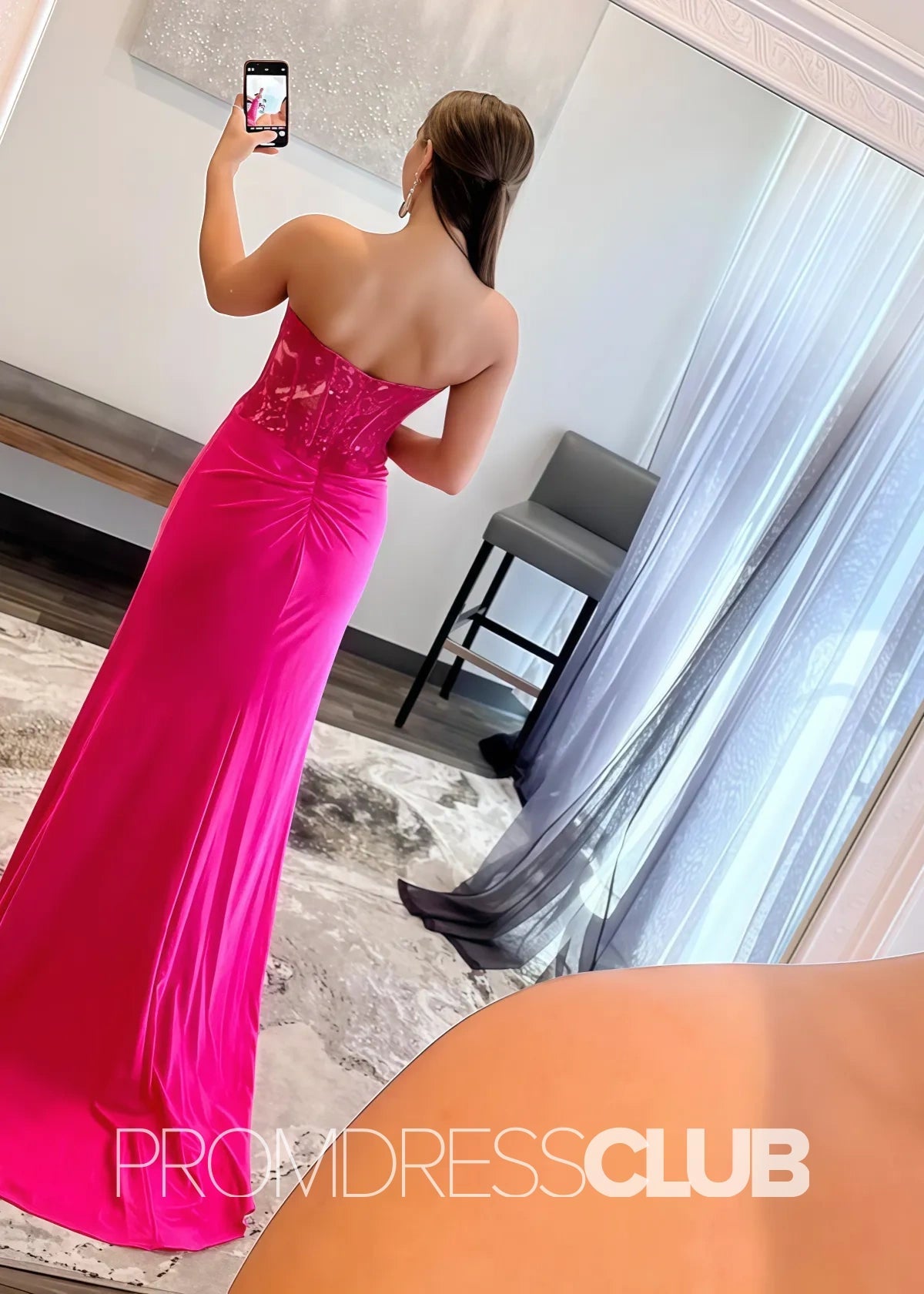 Natalie |Long Fuchsia Prom Dresses Near Me With Mermaid Sweetheart Slit - Fuchsia - US0 - PromDressClub