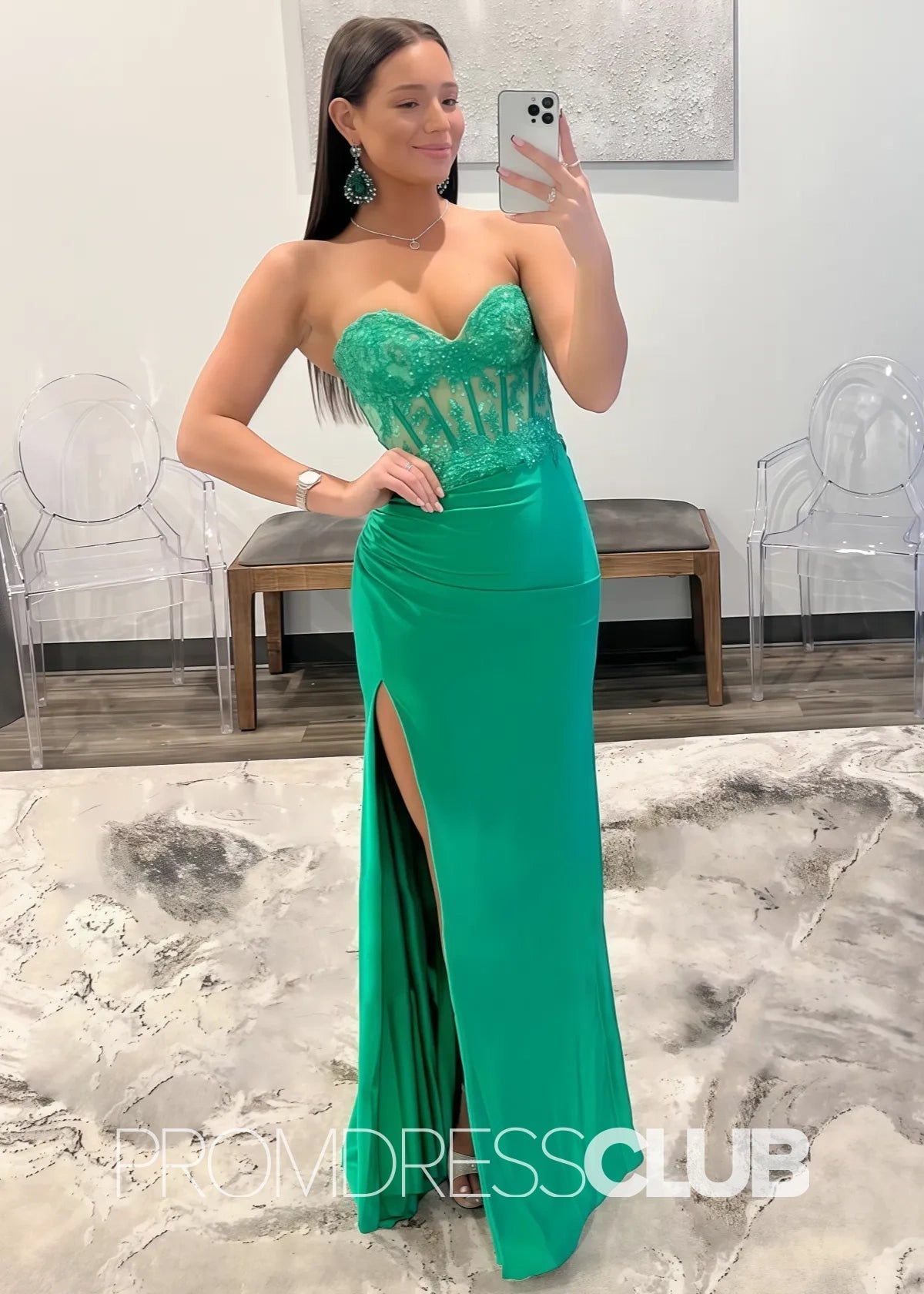 Natalie |Long Fuchsia Prom Dresses Near Me With Mermaid Sweetheart Slit - Green - US0 - PromDressClub