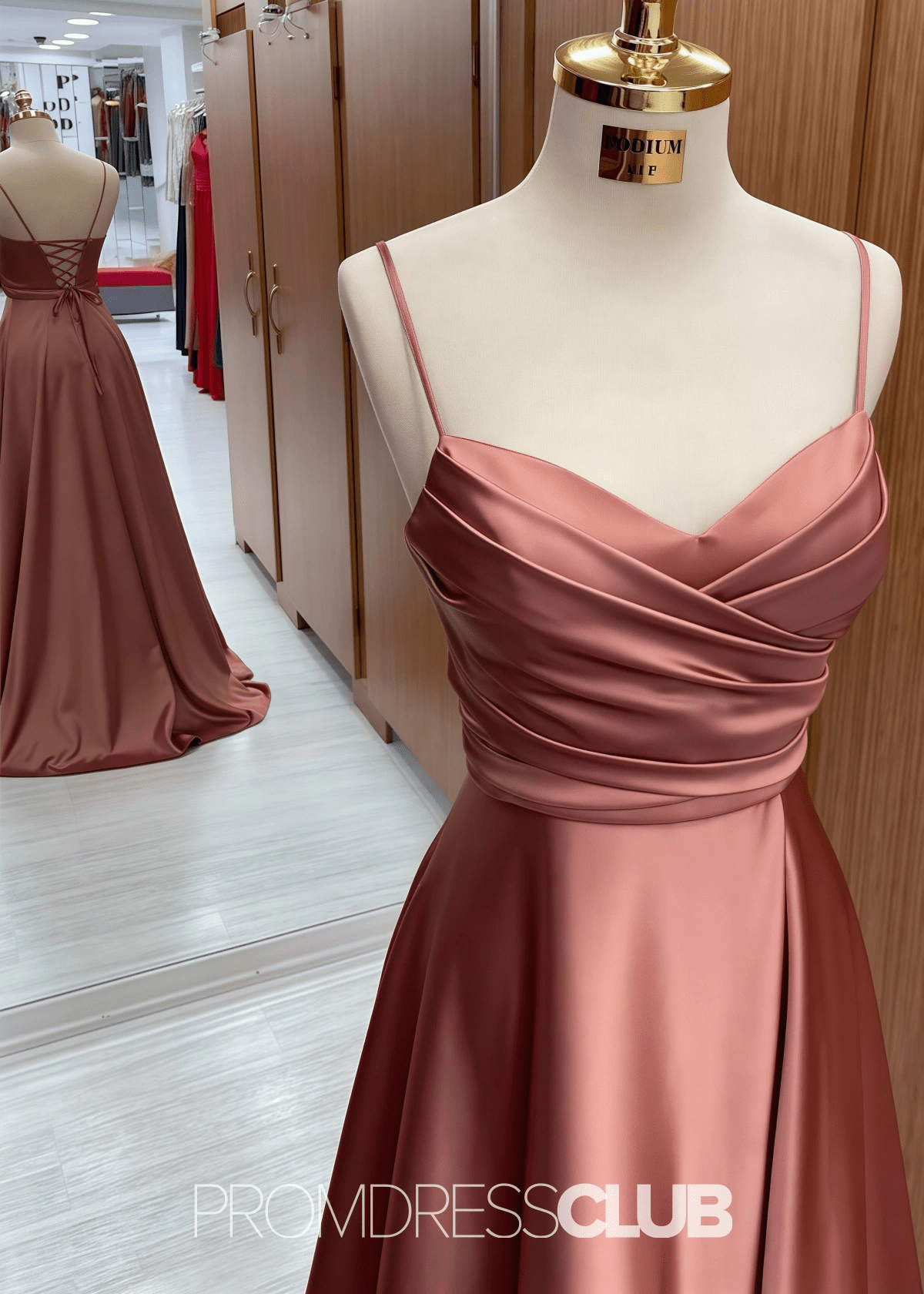 Odelia | A Line Chocolate Satin Long Bridesmaid Dress - Chocolate - PROMDRESS Club