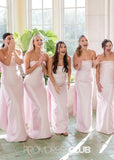 Page | Mermaid Strapless Light Pink Satin Long Bridesmaid Dress - Light Pink - PROMDRESS Club