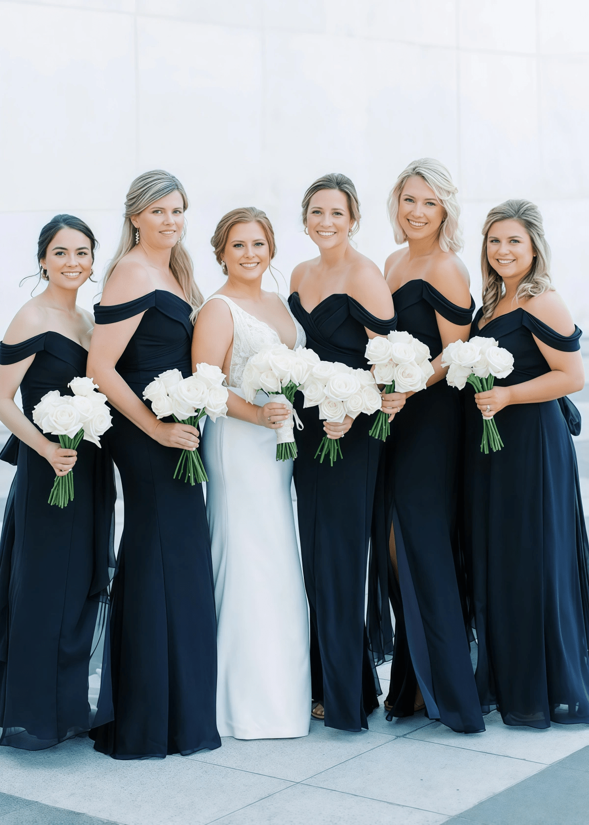 Queena | Mermaid Bow Side Slit Navy Blue Chiffon Long Bridesmaid Dress - Navy Blue - PROMDRESS Club