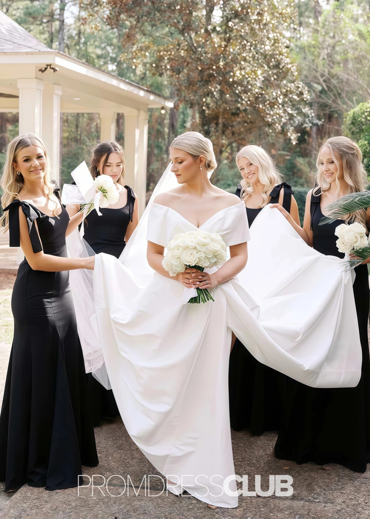 Rose | Trumpet Mermaid Bows Black Satin Maxi Bridesmaid Dress - Black - PROMDRESS Club