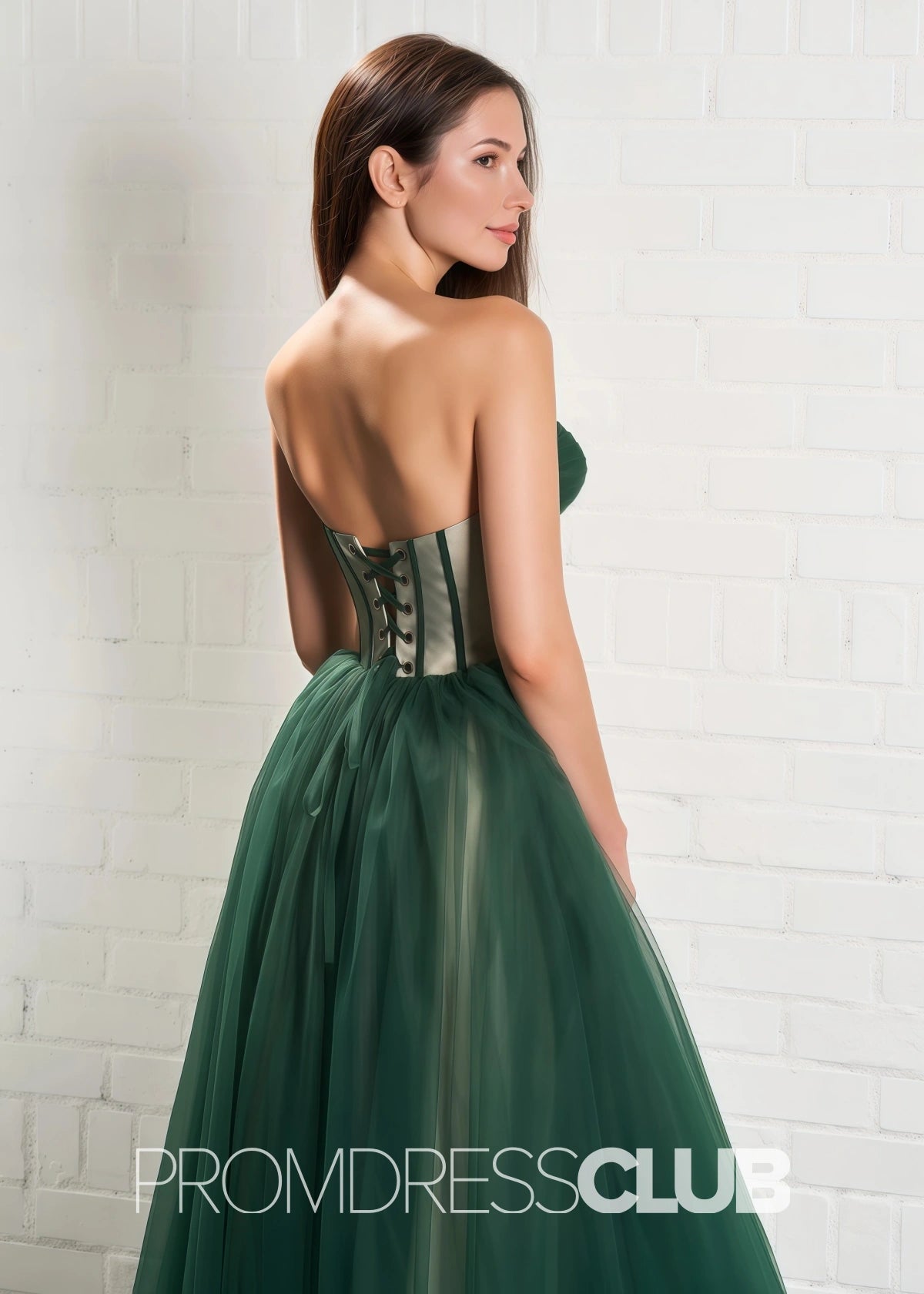 Salome |Green Long Prom Dresses Stores Near Me With A Line Strapless Puffy Tulle - Green - PromDressClub