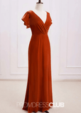 Sheila | A Line Surplice Backless Rust Orange Velvet Maxi Bridesmaid Dress - Bronzer - PROMDRESS Club