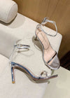 Shine Bright with Gold Block Heels Sandals for Prom – Stylish Silver Strap Heels & Open-Toe Designs Color Silver