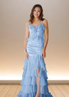 Shine Bright Yellow Flower Ruffle Chiffon Prom Dress with Slit –  Unforgettable Prom Nights Color Light Blue