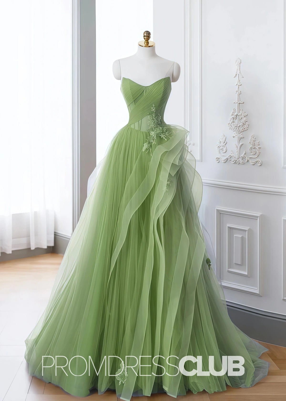 Sibyl |Green Lace Long Prom Dresses With A - Line Off Shoulder - Green - PromDressClub