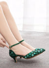 Sparkling Embellished Crystal Diamond Pointed Toe Gold Kitten Heels - Prefect for Occasions Color Dark Green