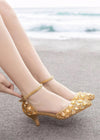 Sparkling Embellished Crystal Diamond Pointed Toe Gold Kitten Heels - Prefect for Occasions Color Gold