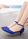 Sparkling Embellished Crystal Diamond Pointed Toe Gold Kitten Heels - Prefect for Occasions Color Royal Blue