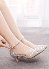 Sparkling Embellished Crystal Diamond Pointed Toe Gold Kitten Heels - Prefect for Occasions Color Silver