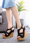 Stylish Black Platform Wedge Sandals & Versatile Peep Toe High Heels for Every Event Color Black