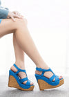 Stylish Black Platform Wedge Sandals & Versatile Peep Toe High Heels for Every Event Color Royal Blue