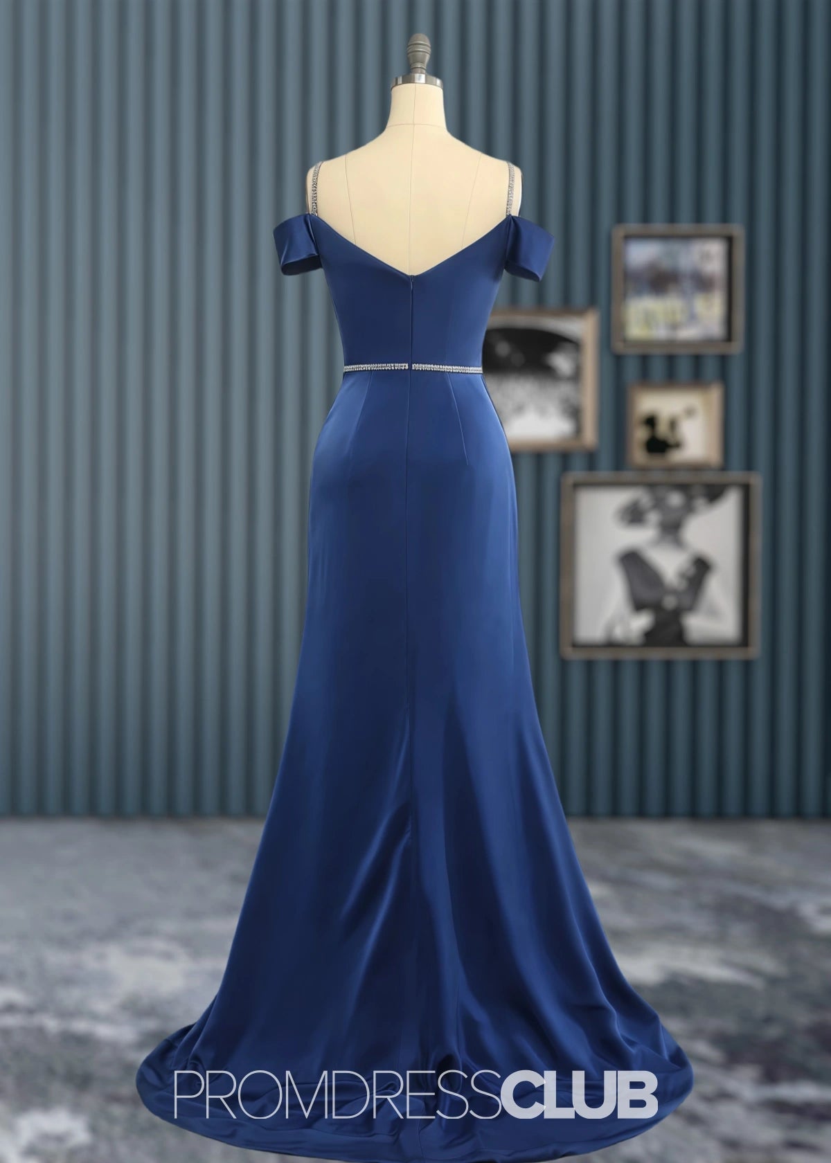 Tess | Mermaid Beading Lavender Satin Long Bridesmaid Dress with Split - Navy Blue - PROMDRESS Club