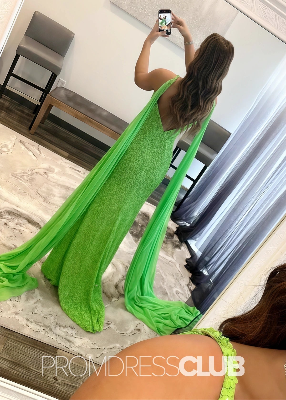 Thera |Forest Green Prom Dress Long Mermaid With V Neck Sequin Slit - Green - PromDressClub