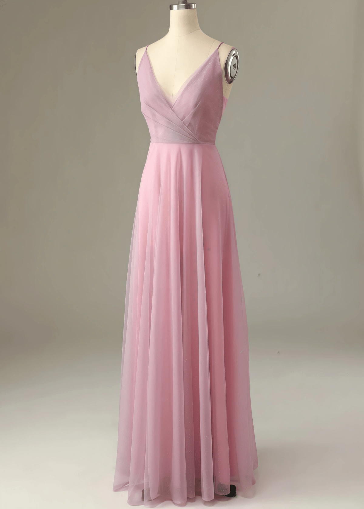 Theresa | A Line Corset Grey Tulle Long Bridesmaid Dress - Pink - PROMDRESS Club