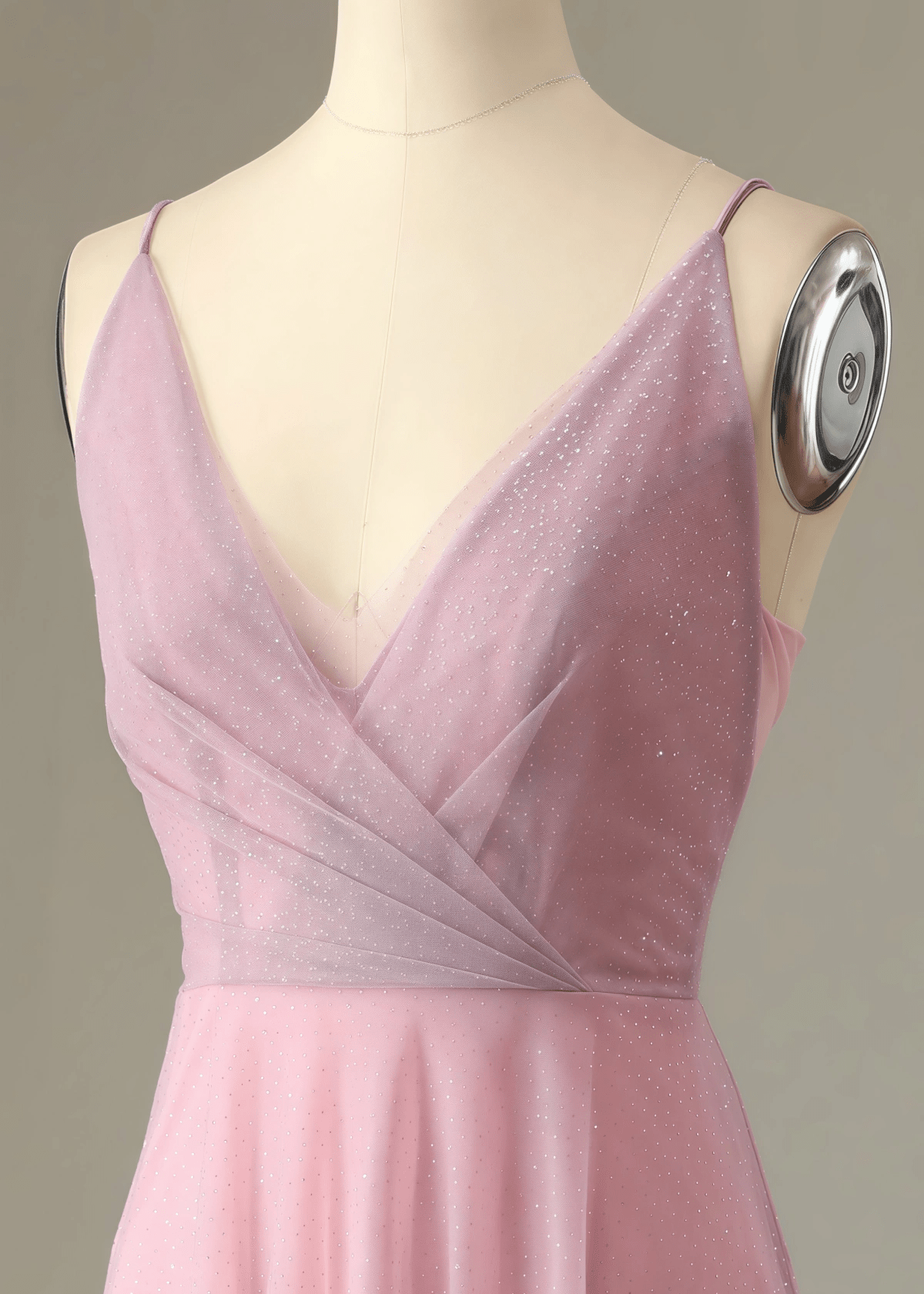 Theresa | A Line Corset Grey Tulle Long Bridesmaid Dress - Pink - PROMDRESS Club