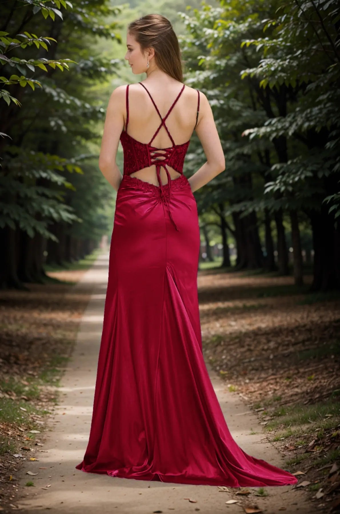 Honey |Trumpet/Mermaid Halter Neck Green Train Bowknot Long Prom Dress with Side Slit - Burgundy - US0 - PromDressClub