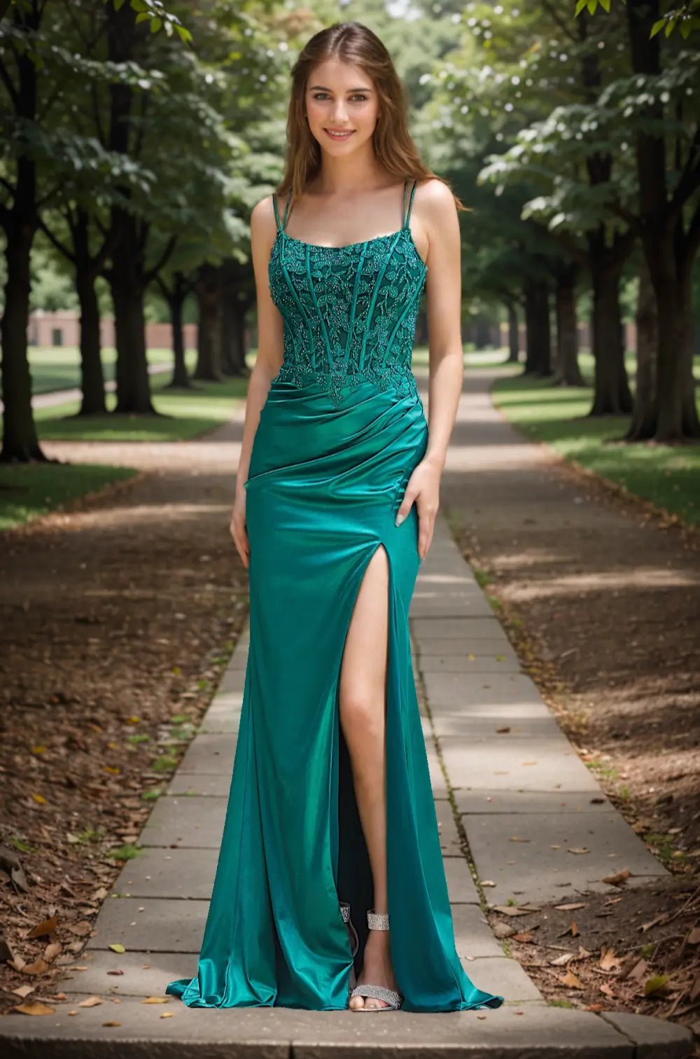 Honey |Trumpet/Mermaid Halter Neck Green Train Bowknot Long Prom Dress with Side Slit - Green - US0 - PromDressClub