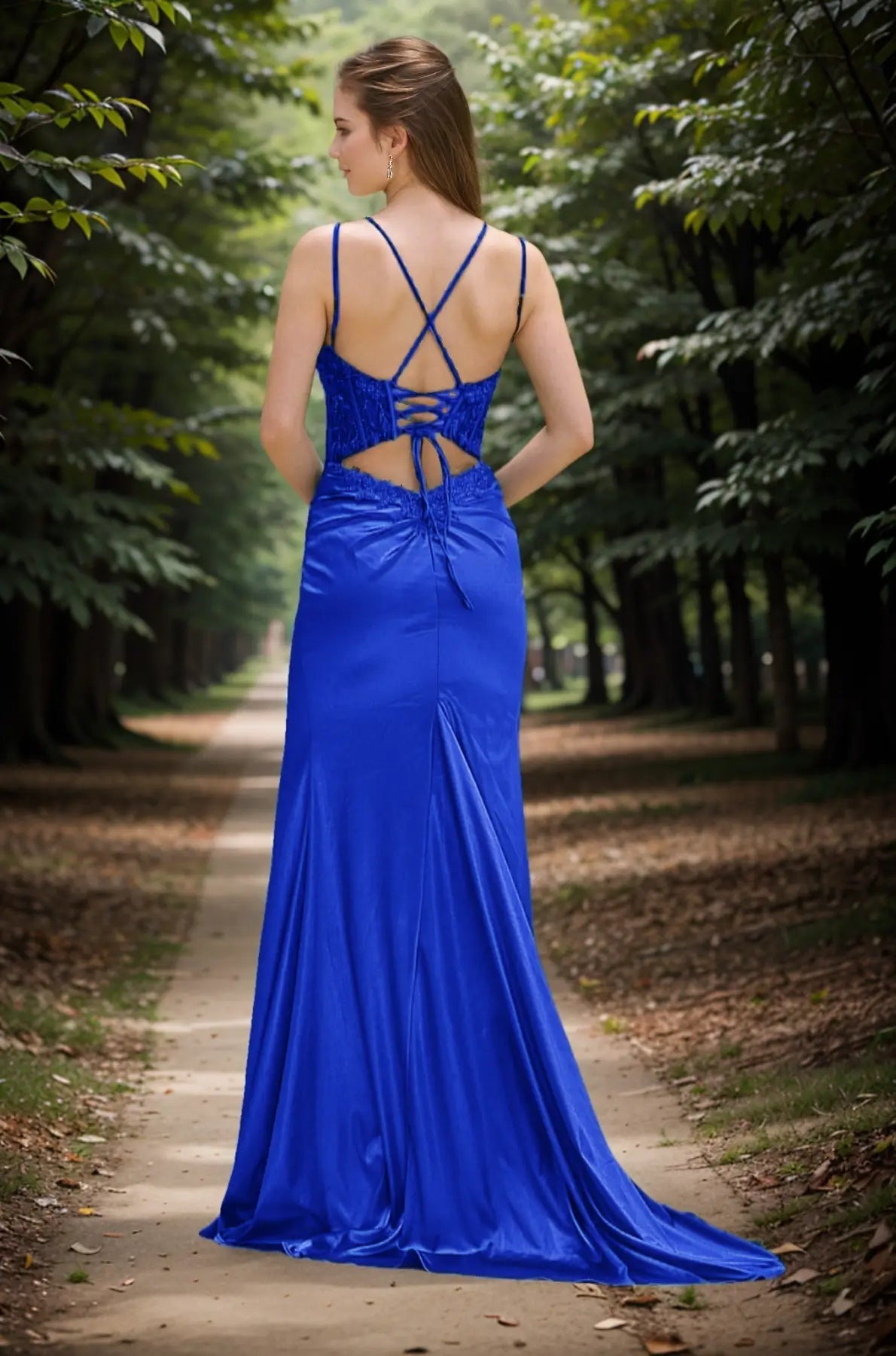 Honey |Trumpet/Mermaid Halter Neck Green Train Bowknot Long Prom Dress with Side Slit - Royal Blue - US0 - PromDressClub