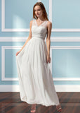 Ula | A Line Corset Lace Embroidered White Chiffon Long Bridesmaid Dress - White - PROMDRESS Club