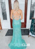 Venus |Green Dresses Prom Long Mermaid With Sequin Lace - Up Back - Green - PromDressClub