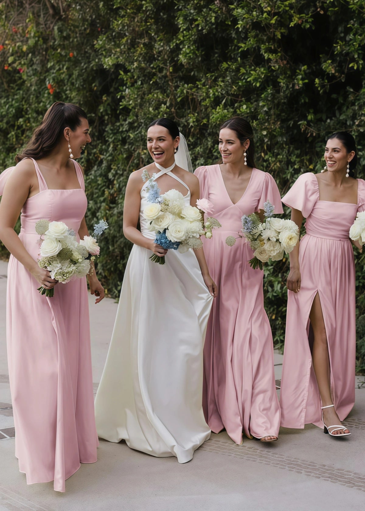 Veromca | Exquisite A Line Yellow Satin Maxi Bridesmaid Dress with Slit - Light Pink - PROMDRESS Club