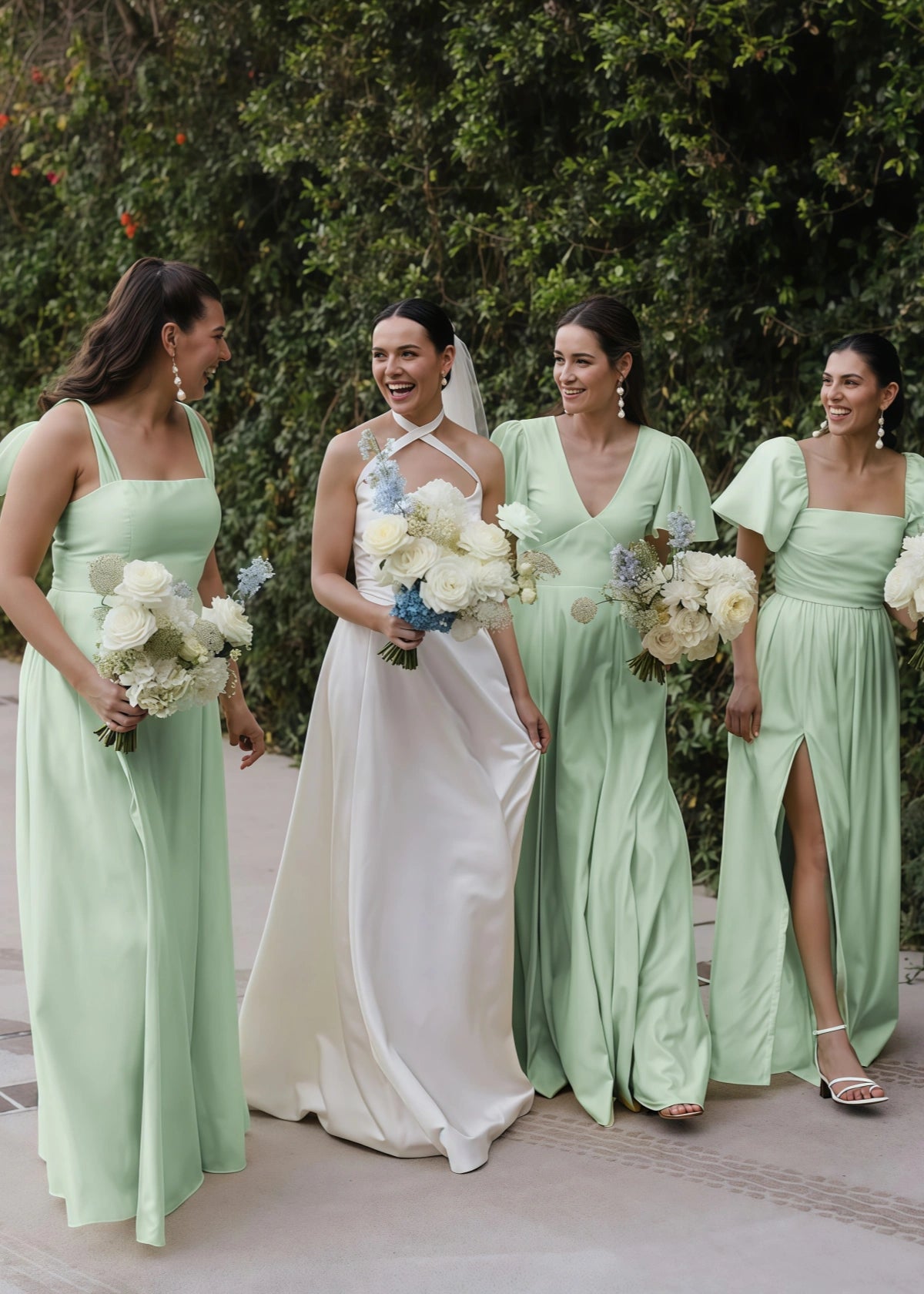 Veromca | Exquisite A Line Yellow Satin Maxi Bridesmaid Dress with Slit - Sage - PROMDRESS Club