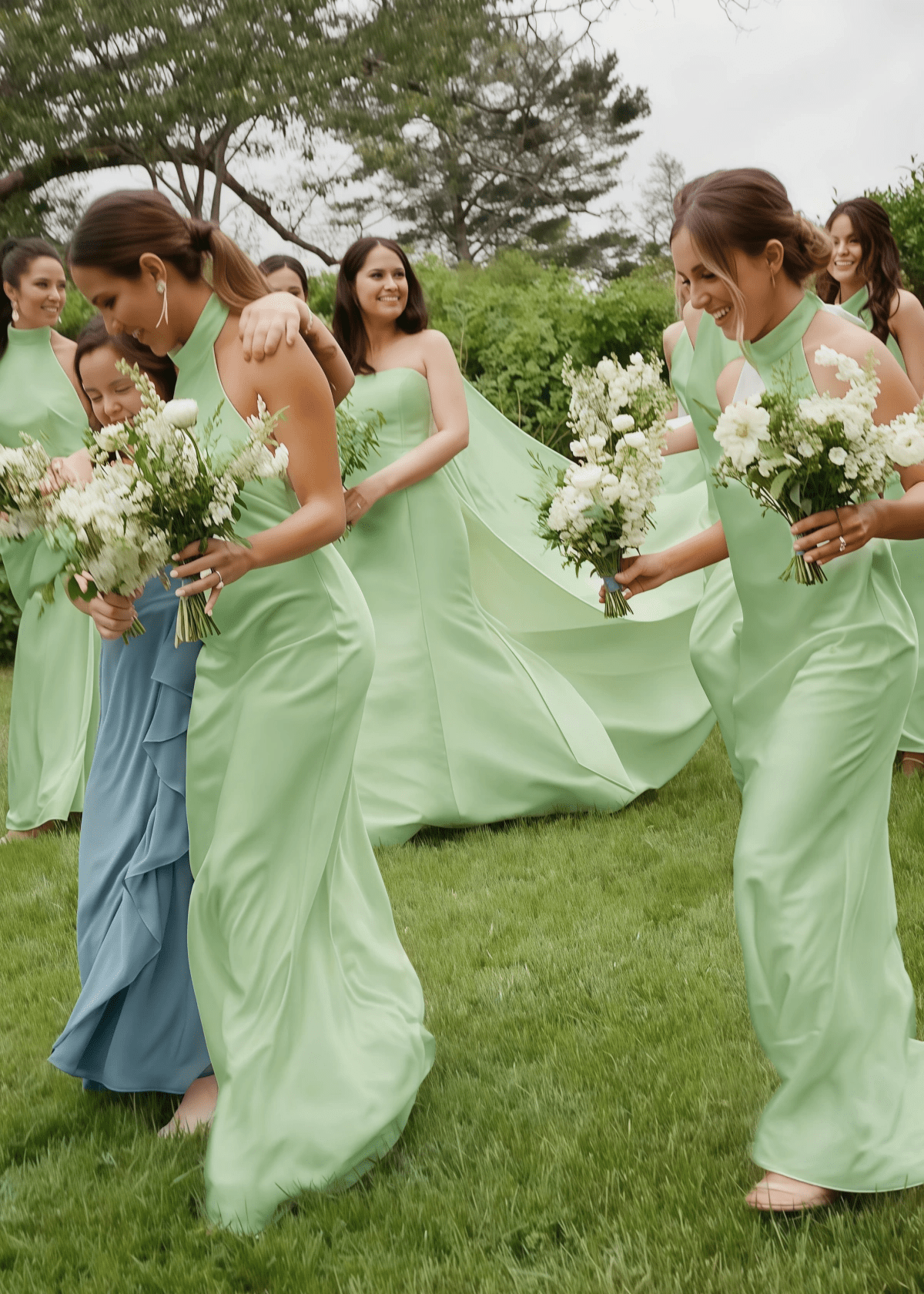 Vicky | Simple Sheath White Silk Satin Maxi Bridesmaid Dress with Backless and Halter - Sage - PROMDRESS Club