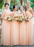 Virginia | Chic A Line Orange Chiffon Strapless Maxi Bridesmaid Dress with Sweetheart and Sleeveless - Orange - PROMDRESS Club