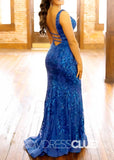 Wanda |Prom Dresses Royal Blue Long Mermaid V Neck Sequins - Royal Blue - PromDressClub