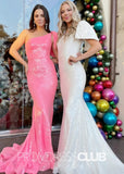 Xaviera |Long White Prom Dresses Trumpet Sequin One - Shoulder Bow Strap - Hot Pink - PromDressClub