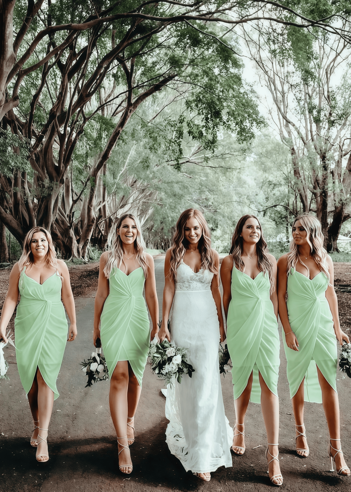 Yvette | Chic Sheath Pleated White Chiffon Midi Bridesmaid Dress with Spaghetti Straps and V - Neck - Sage - PROMDRESS Club